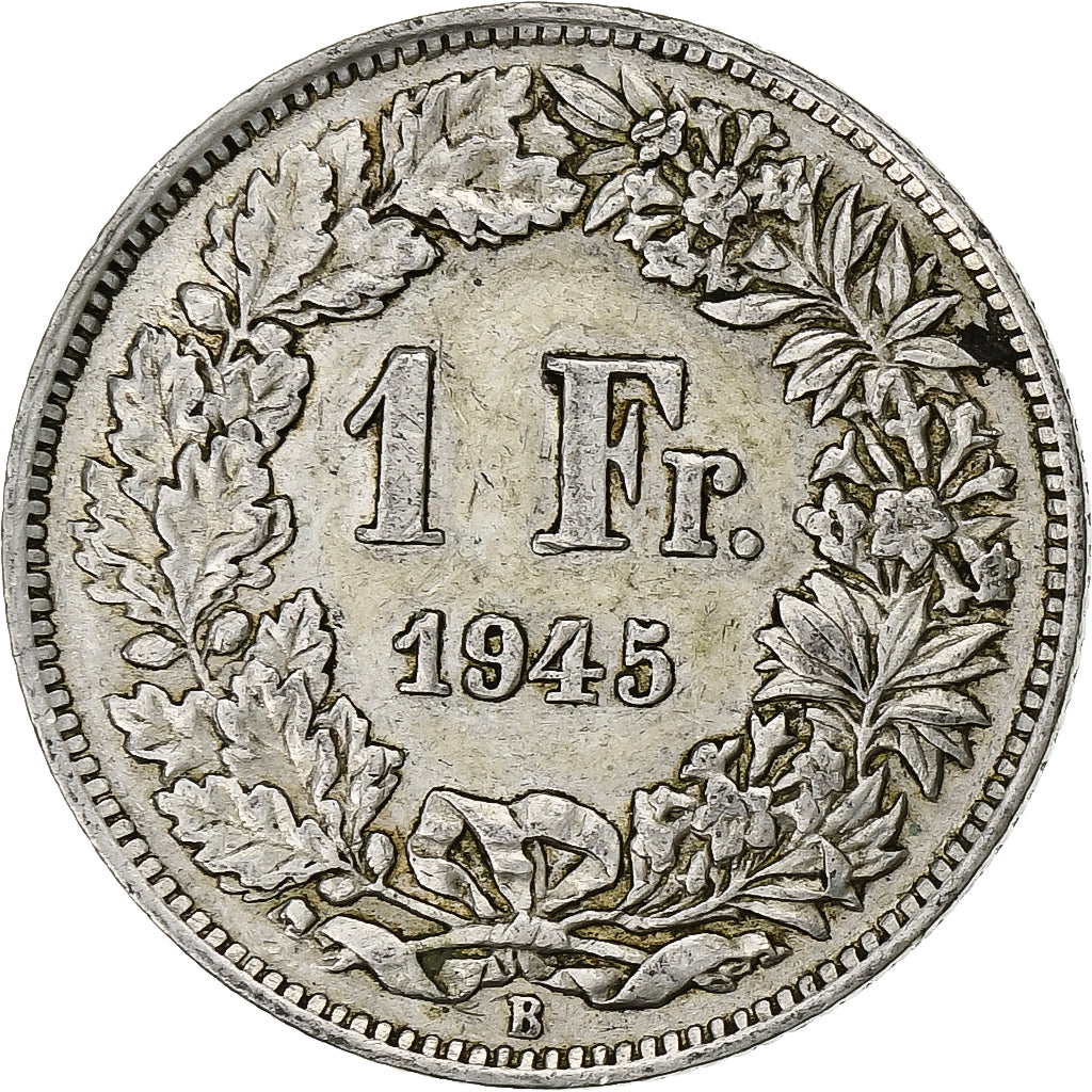 Zwitserland, Franc, 1945, Bern, Zilver, ZF+, KM:24