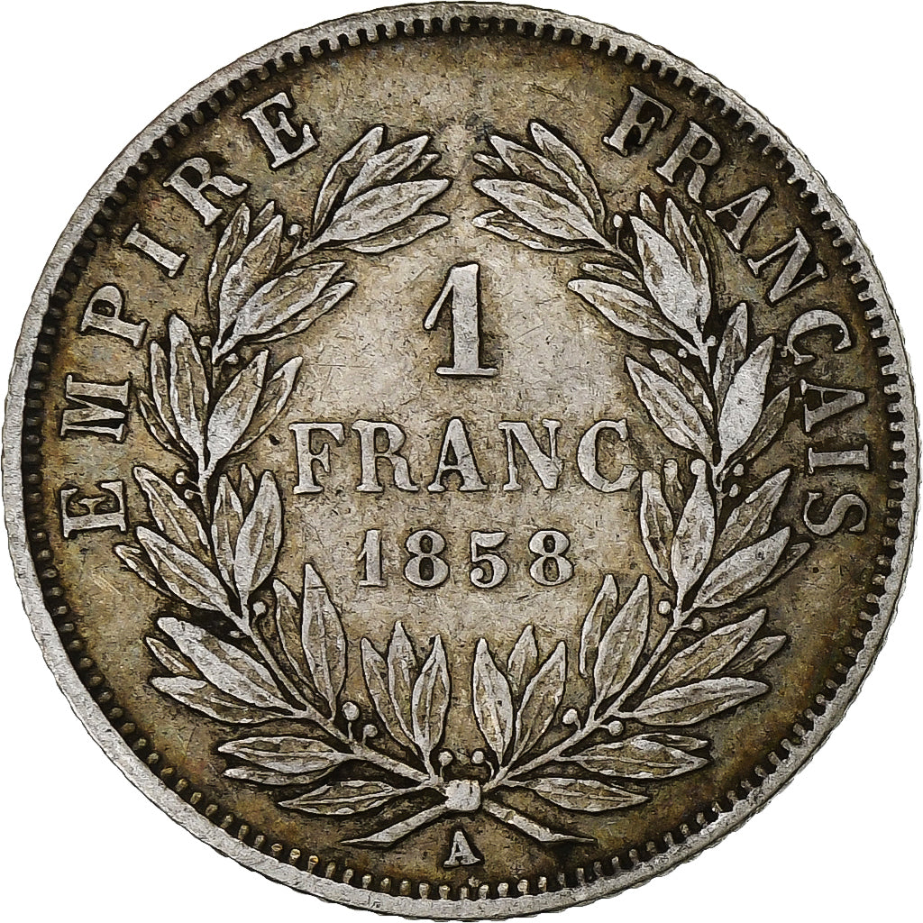France, Napoleon III, Franc, Napoléon III, 1858, Paris, Silver, EF(40-45)