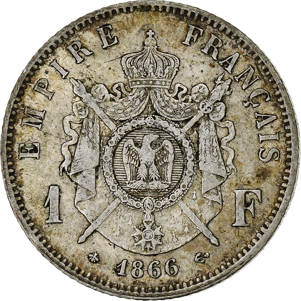 France, Napoleon III, Franc, 1866, Paris, Silver, AU(50-53), Gadoury:463