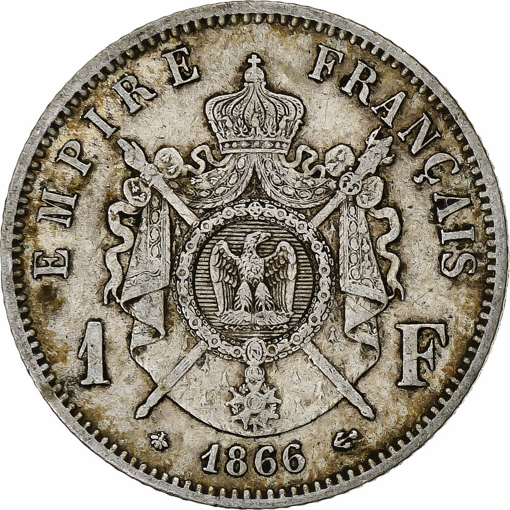 France, Napoleon III, Franc, 1866, Paris, Silver, AU(50-53), Gadoury:463