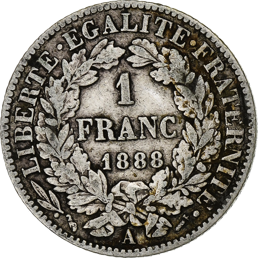 Monnaie, France, Cérès, Franc, 1888, Paris, TB, Argent, Gadoury:465a, KM:822.1