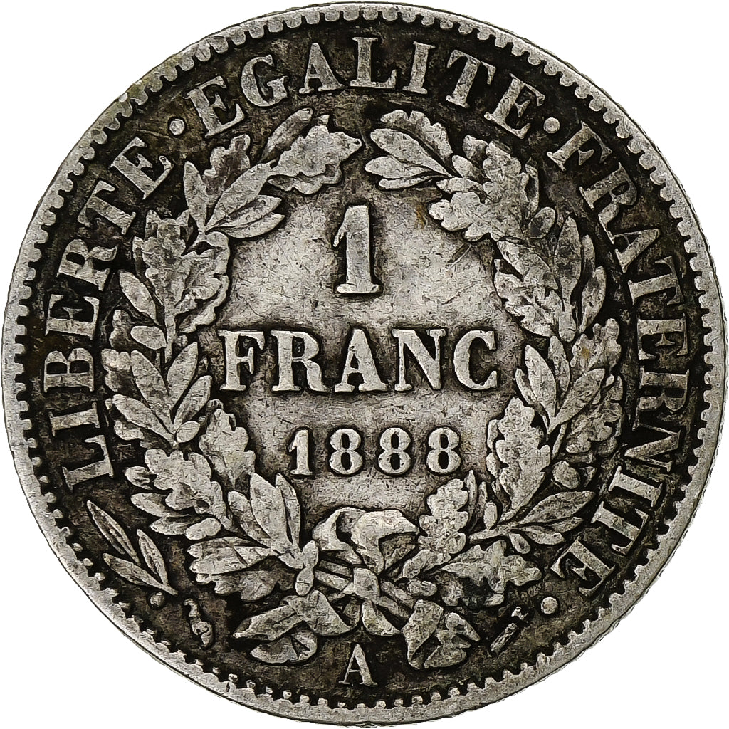 Monnaie, France, Cérès, Franc, 1888, Paris, TB, Argent, Gadoury:465a, KM:822.1