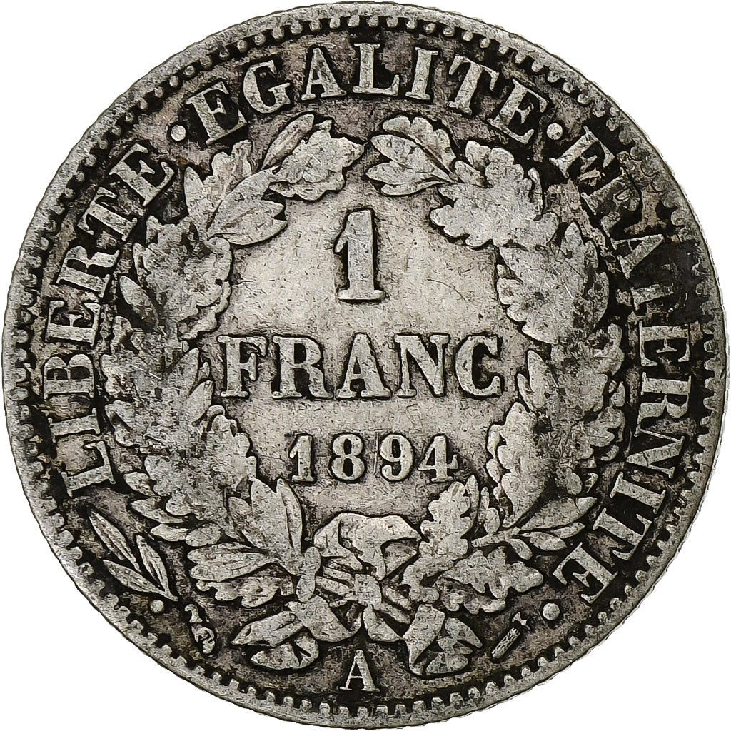 Moeda, França, Cérès, Franc, 1894, Paris, VF(30-35), Prata, KM:822.1