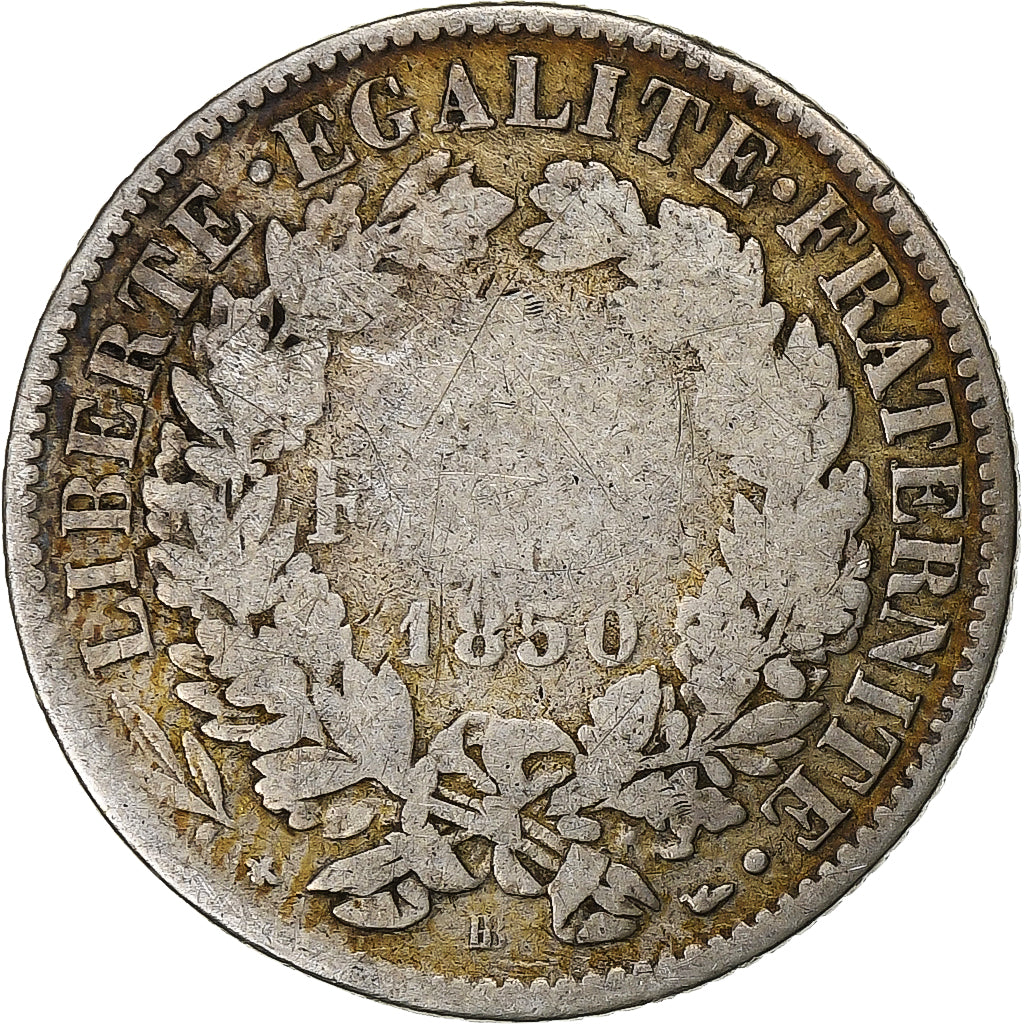 Francia, Franc, Cérès, 1850, Strasbourg, Argento, B, Gadoury:457, KM:759.2
