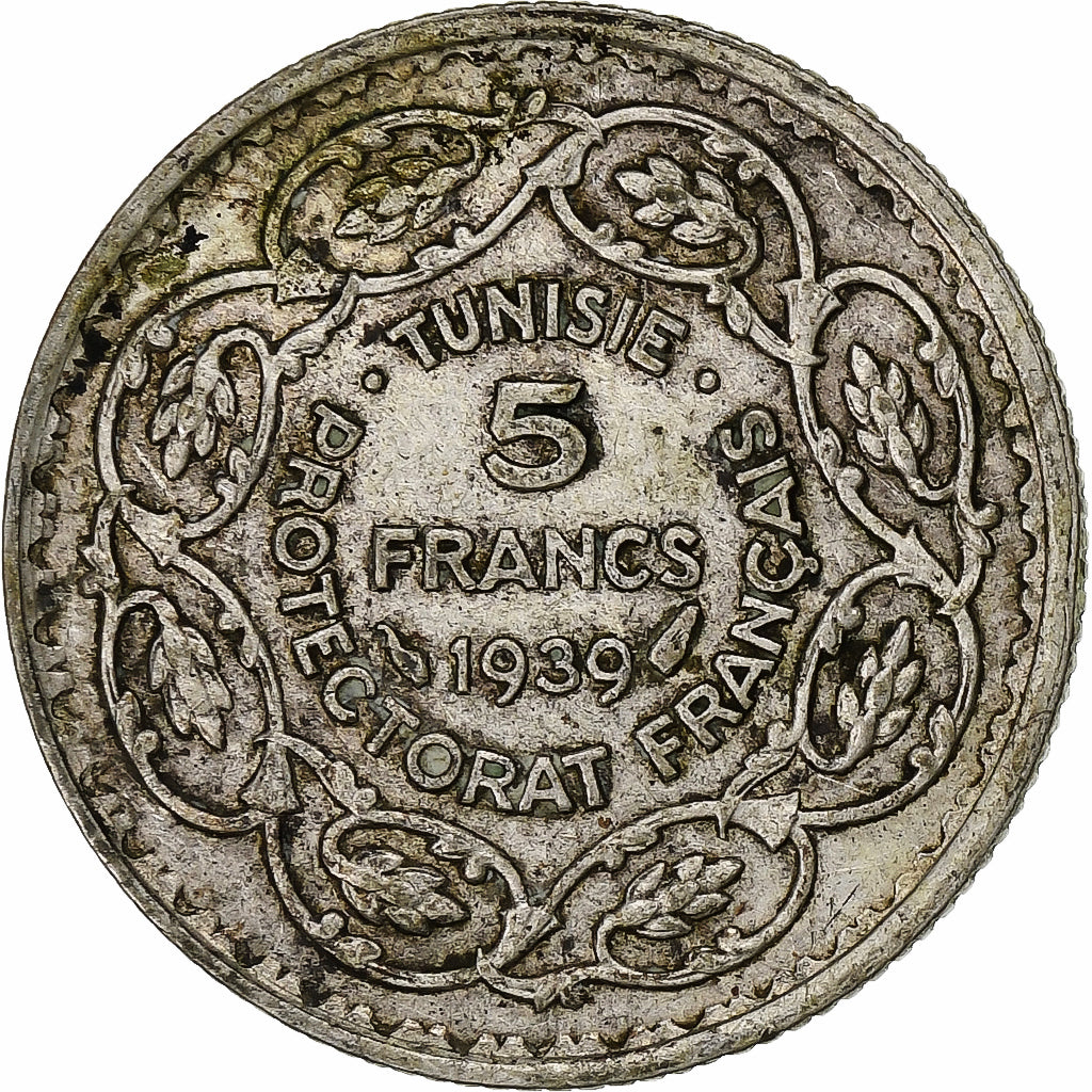 Monnaie, Tunisie, Ahmad Pasha Bey, 5 Francs, 1939, Paris, TTB, Argent, KM:264