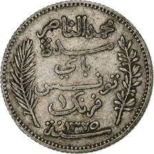 Tunisia, Muhammad al-Nasir Bey, Franc, 1907, Paris, Silver, VF(30-35), KM:238