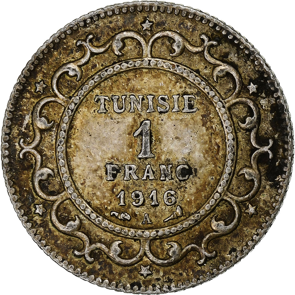 Coin, Tunisia, Muhammad al-Nasir Bey, Franc, 1916, Paris, EF(40-45), Silver