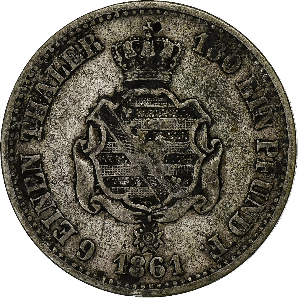 Etats allemands, SAXONY-ALBERTINE, Johann, 1/6 Thaler, 1/4 Gulden, 1861, Dresde