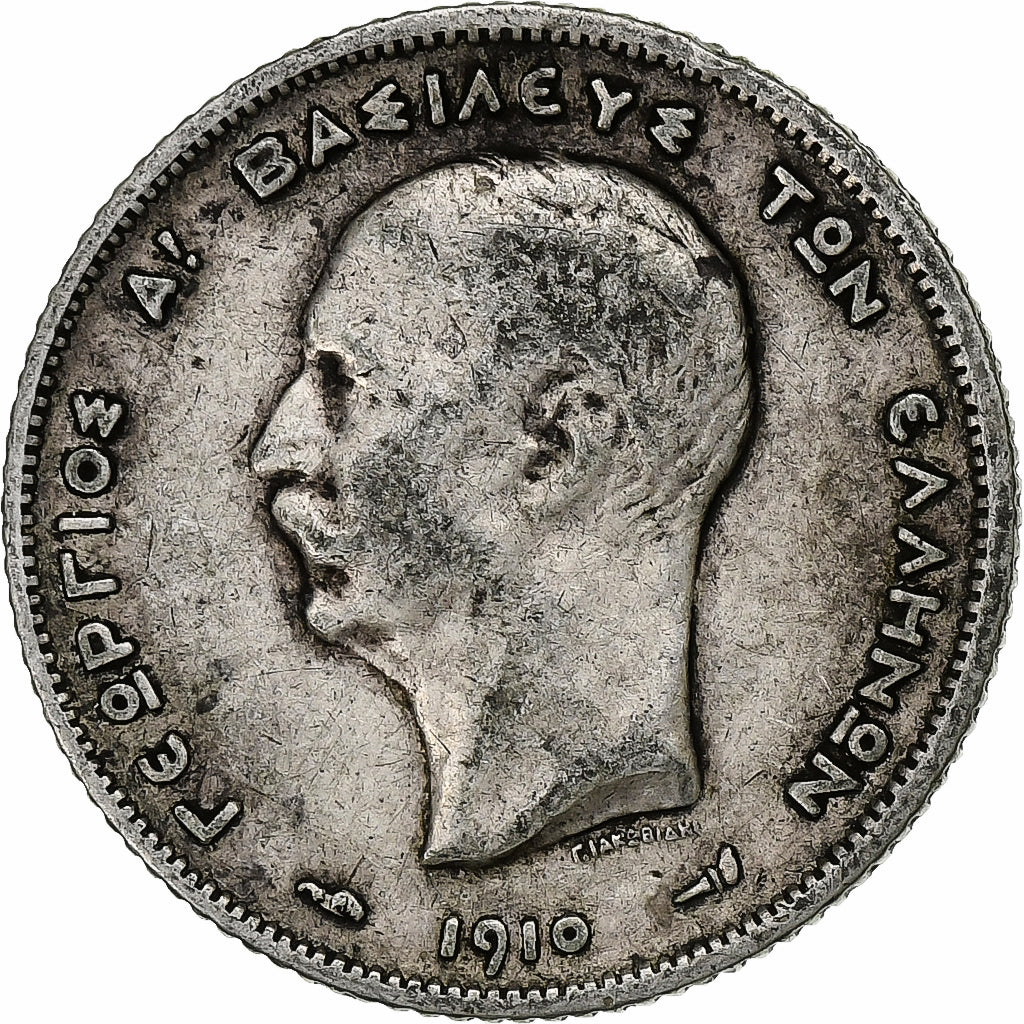 Coin, Greece, George I, Drachma, 1910, VF(30-35), Silver, KM:60