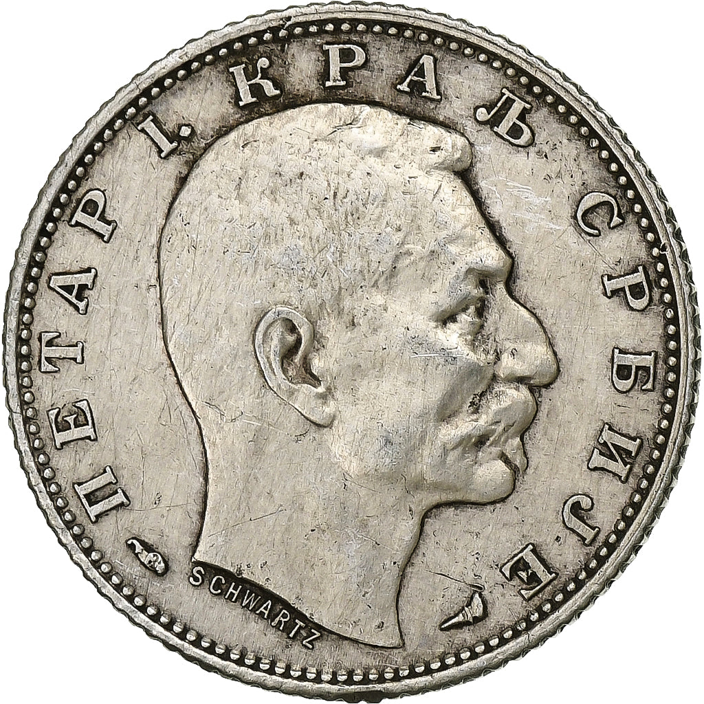 Serbia, Peter I, Dinar, 1915, Paris, Silver, AU(50-53), KM:25.3