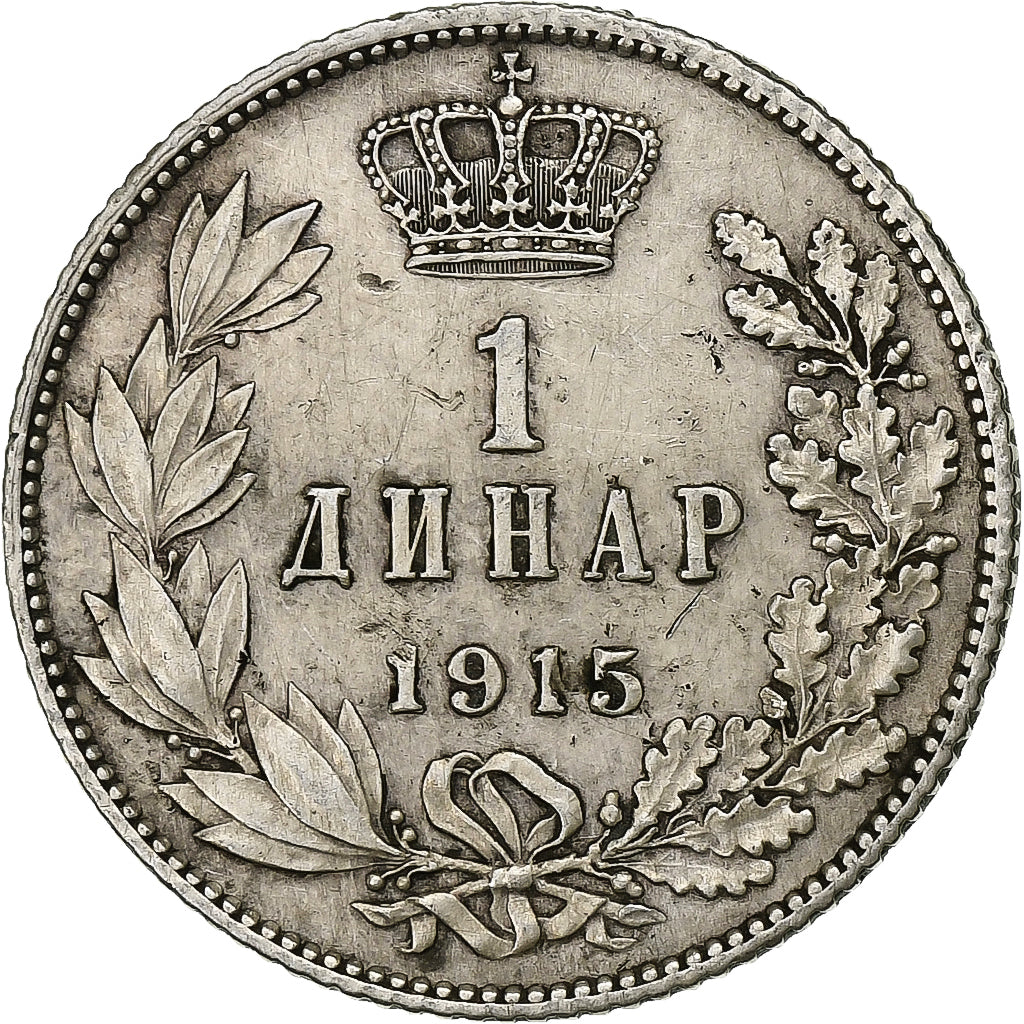 Serbia, Peter I, Dinar, 1915, Paris, Silver, AU(50-53), KM:25.3