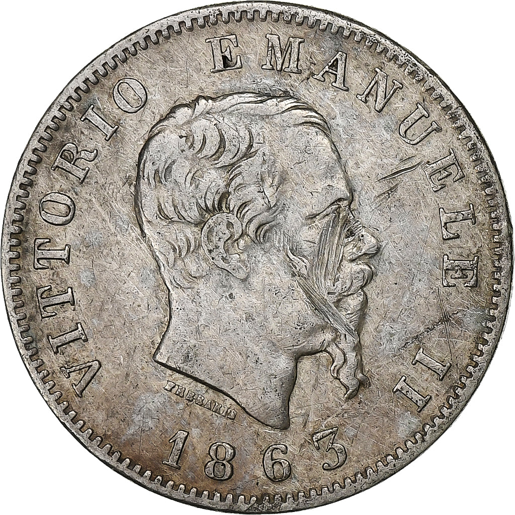 Moneta, Włochy, Vittorio Emanuele II, Lira, 1863, Milan, VF(20-25), Srebro