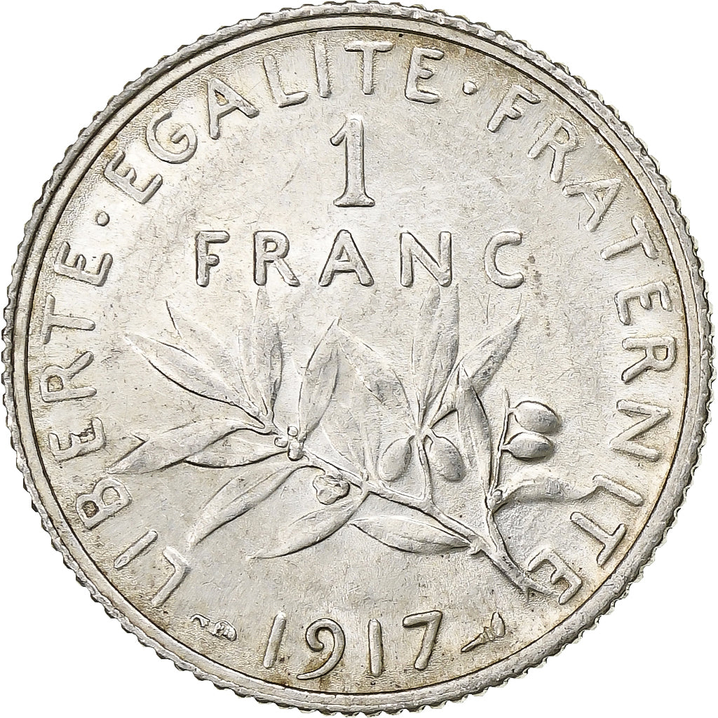 Coin, France, Semeuse, Franc, 1917, Paris, AU(55-58), Silver, KM:844.1