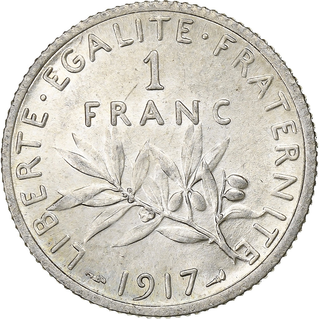 France, Franc, Semeuse, 1917, Paris, Silver, MS(60-62), Gadoury:467, KM:844.1