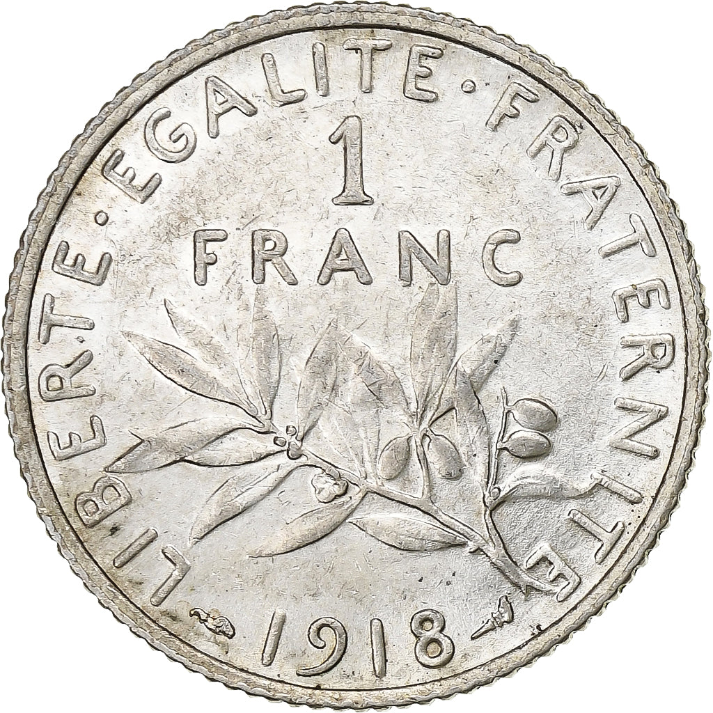 Coin, France, Semeuse, Franc, 1918, Paris, AU(55-58), Silver, KM:844.1