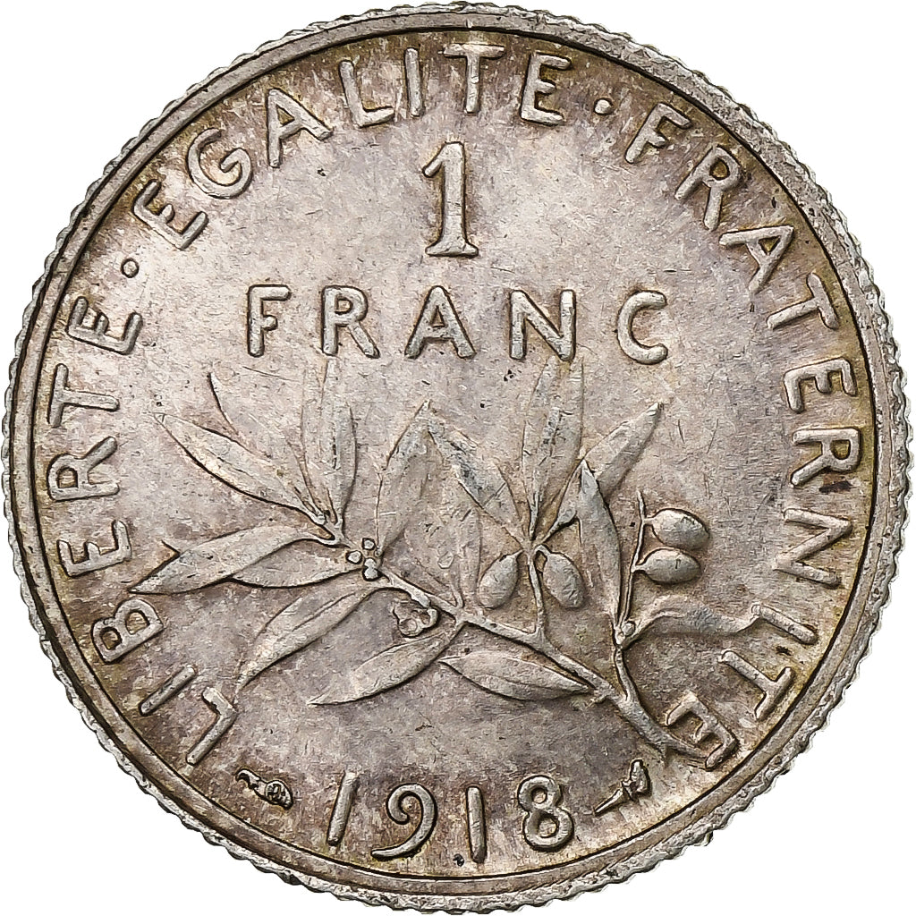 Coin, France, Semeuse, Franc, 1918, Paris, AU(55-58), Silver, KM:844.1