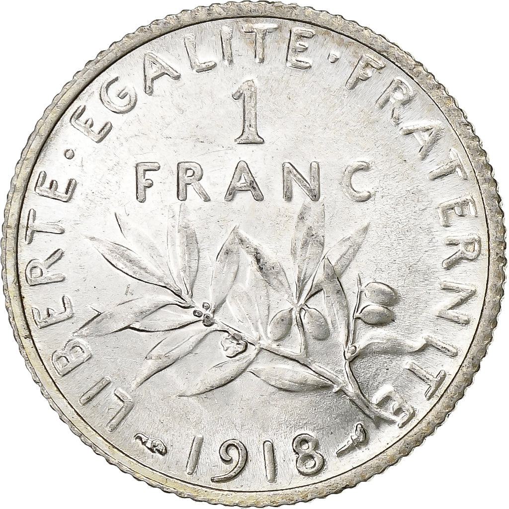 France, Franc, Semeuse, 1918, Paris, Silver, MS(60-62), Gadoury:467, KM:844.1