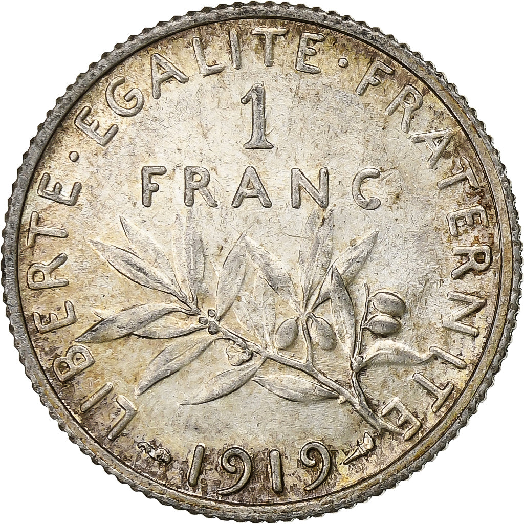 France, Franc, Semeuse, 1919, Paris, Silver, MS(60-62), Gadoury:467, KM:844.1