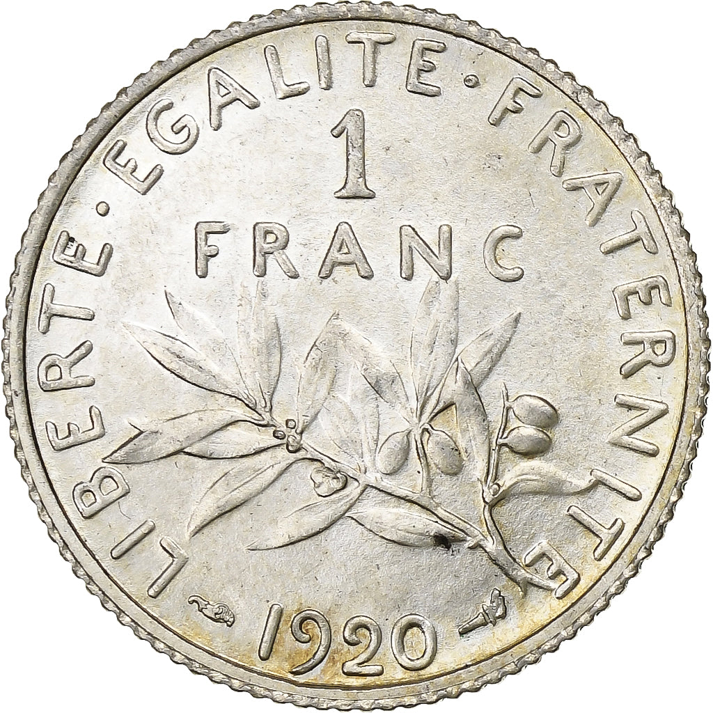 França, Franc, Semeuse, 1920, Paris, Prata, AU(55-58), Gadoury:467, KM:844.1