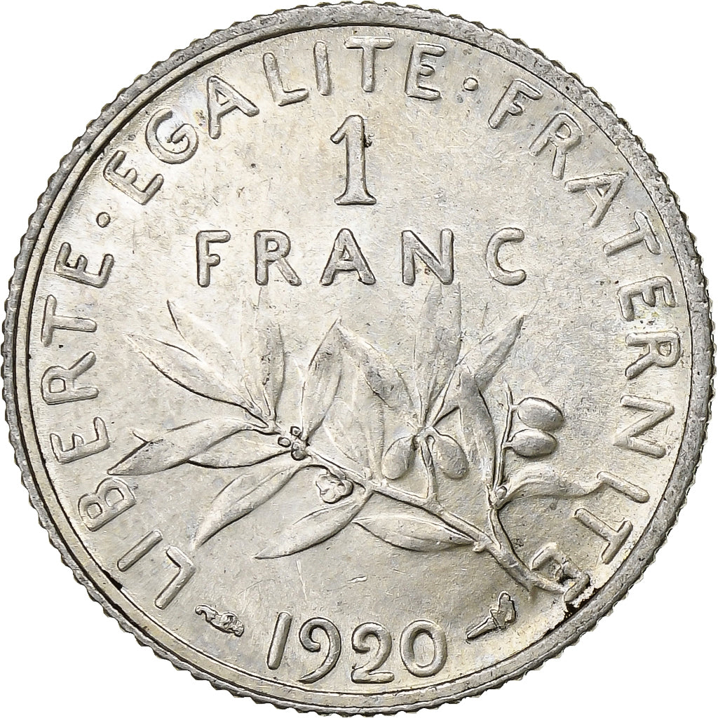 France, Franc, Semeuse, 1920, Paris, Silver, MS(60-62), Gadoury:467, KM:844.1