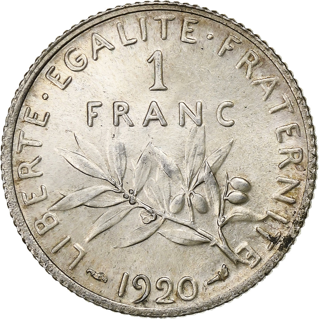 France, Franc, Semeuse, 1920, Paris, Silver, MS(60-62), Gadoury:467, KM:844.1