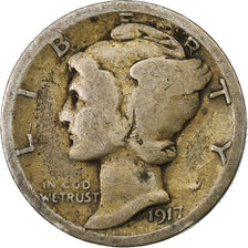 United States, Dime, Mercury Dime, 1917, San Francisco, Silver, F(12-15), KM:140