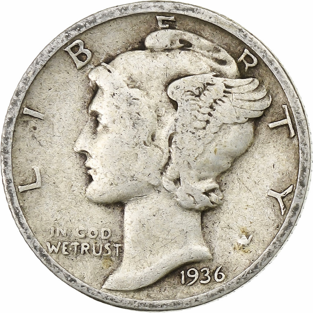 Vereinigte Staaten, Dime, Mercury Dime, 1936, U.S. Mint, Silber, S+, KM:140