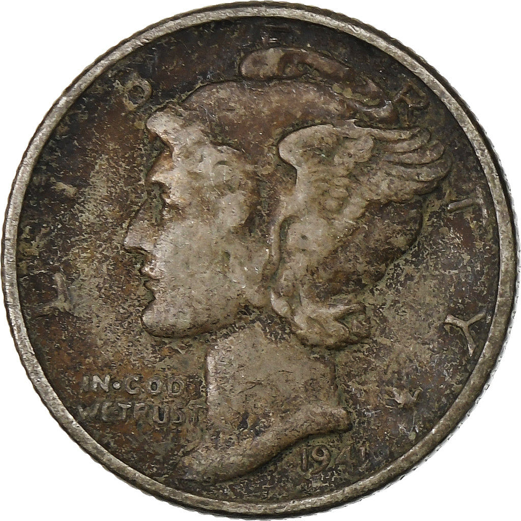 USA, Dime, Mercury Dime, 1941, Philadelphia, Srebro, VF(30-35), KM:140