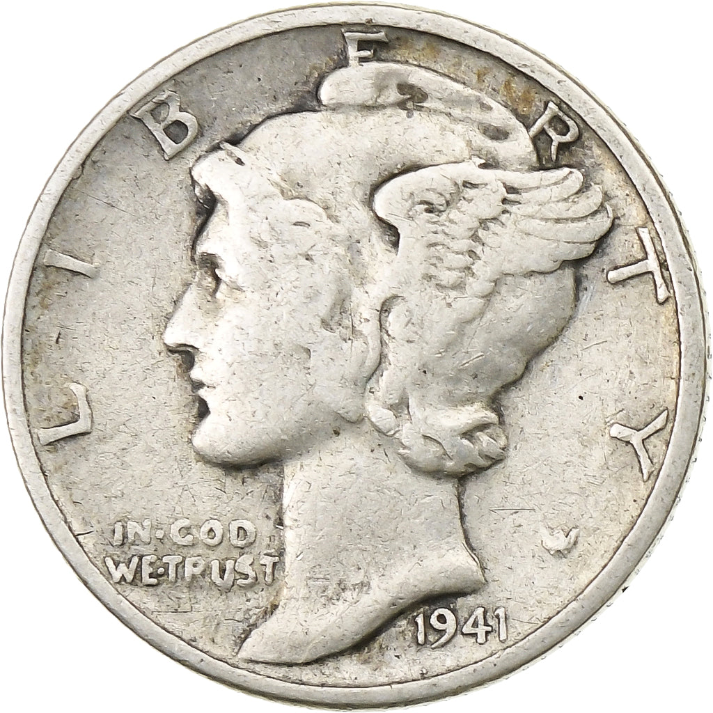 Vereinigte Staaten, Dime, Mercury Dime, 1941, Philadelphia, Silber, SS, KM:140
