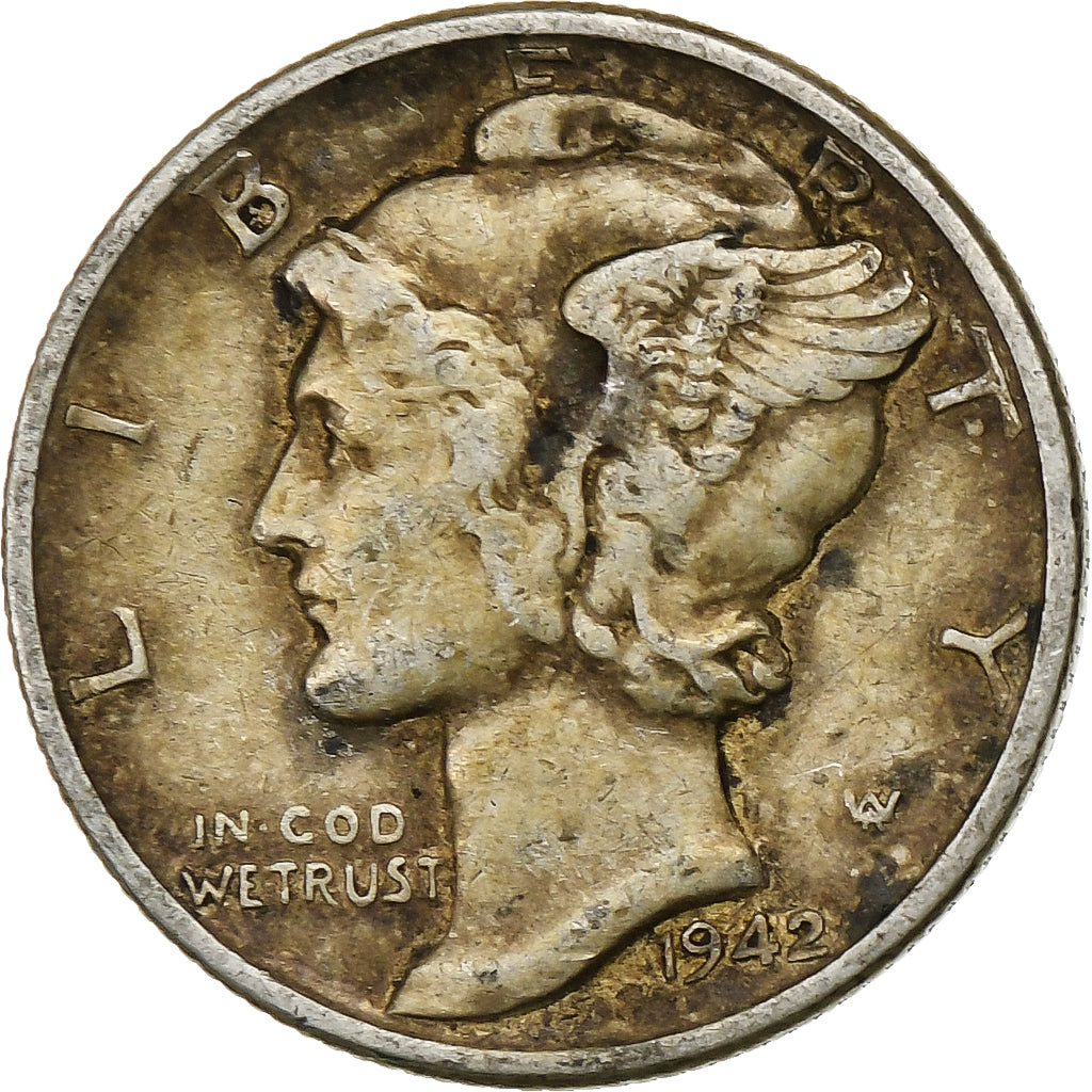 United States, Dime, Mercury Dime, 1942, U.S. Mint, Silver, EF(40-45), KM:140