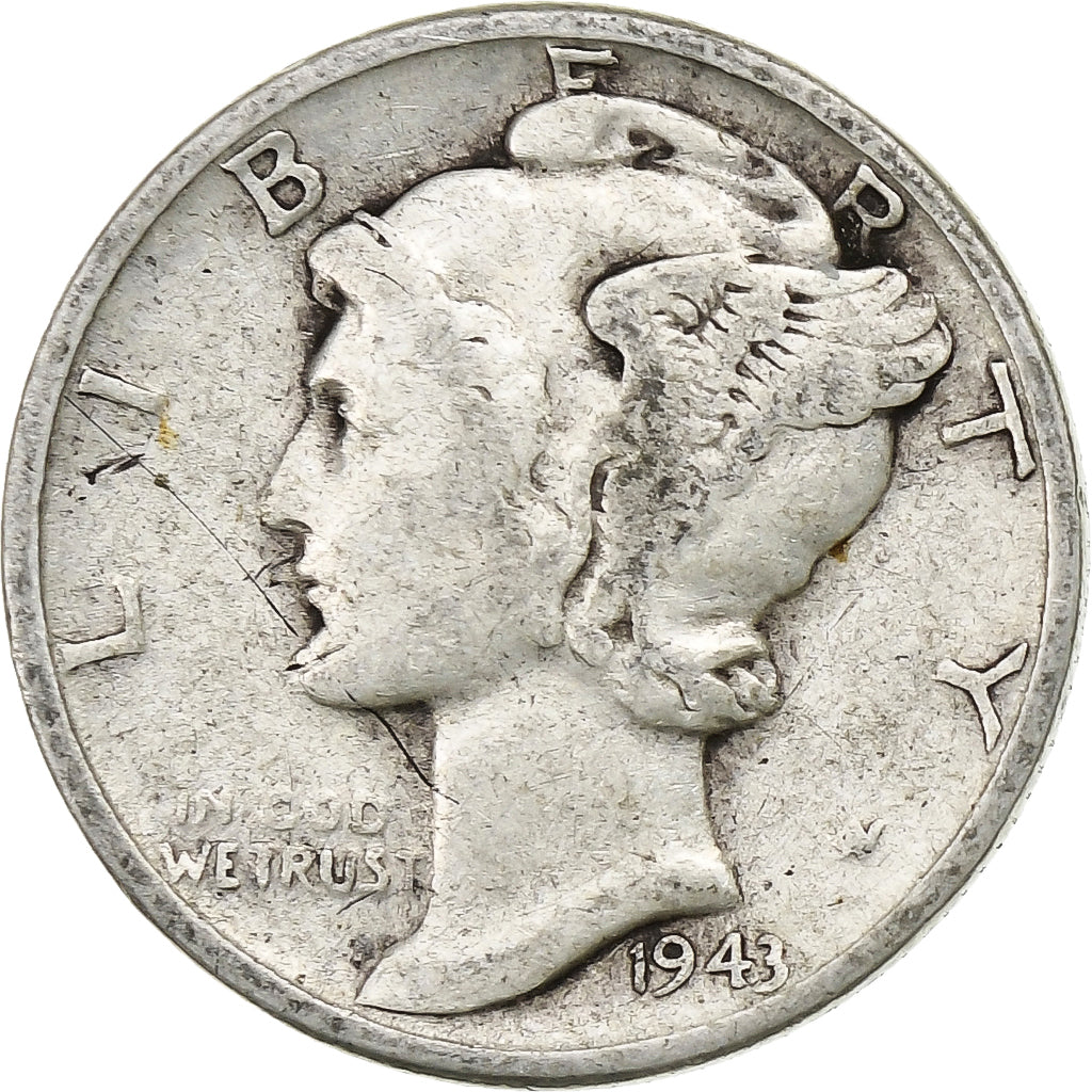 Vereinigte Staaten, Dime, Mercury Dime, 1943, U.S. Mint, Silber, S+, KM:140
