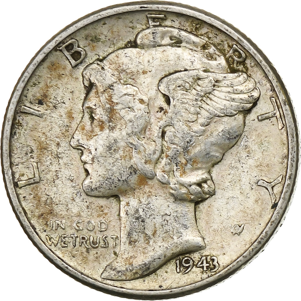 Vereinigte Staaten, Dime, Mercury Dime, 1943, U.S. Mint, Silber, SS, KM:140