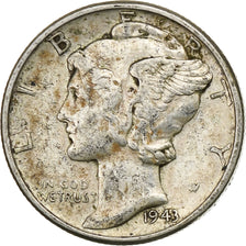 United States, Dime, Mercury Dime, 1943, U.S. Mint, Silver, EF(40-45), KM:140