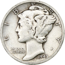 United States, Dime, Mercury Dime, 1943, U.S. Mint, Silver, VF(30-35), KM:140