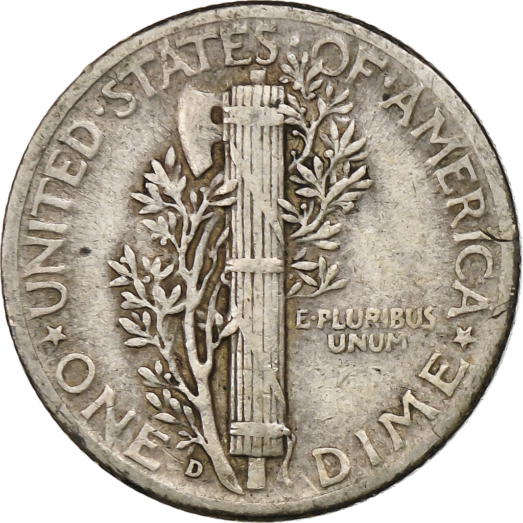 États-Unis, Dime, Mercury Dime, 1944, Denver, Argent, TB, KM:140