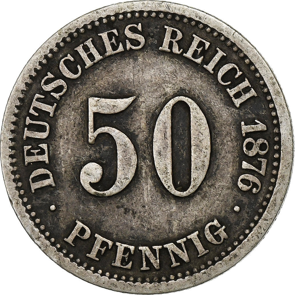 GERMANY - EMPIRE, Wilhelm I, 50 Pfennig, 1876, Berlin, Silver, VF(30-35), KM:6