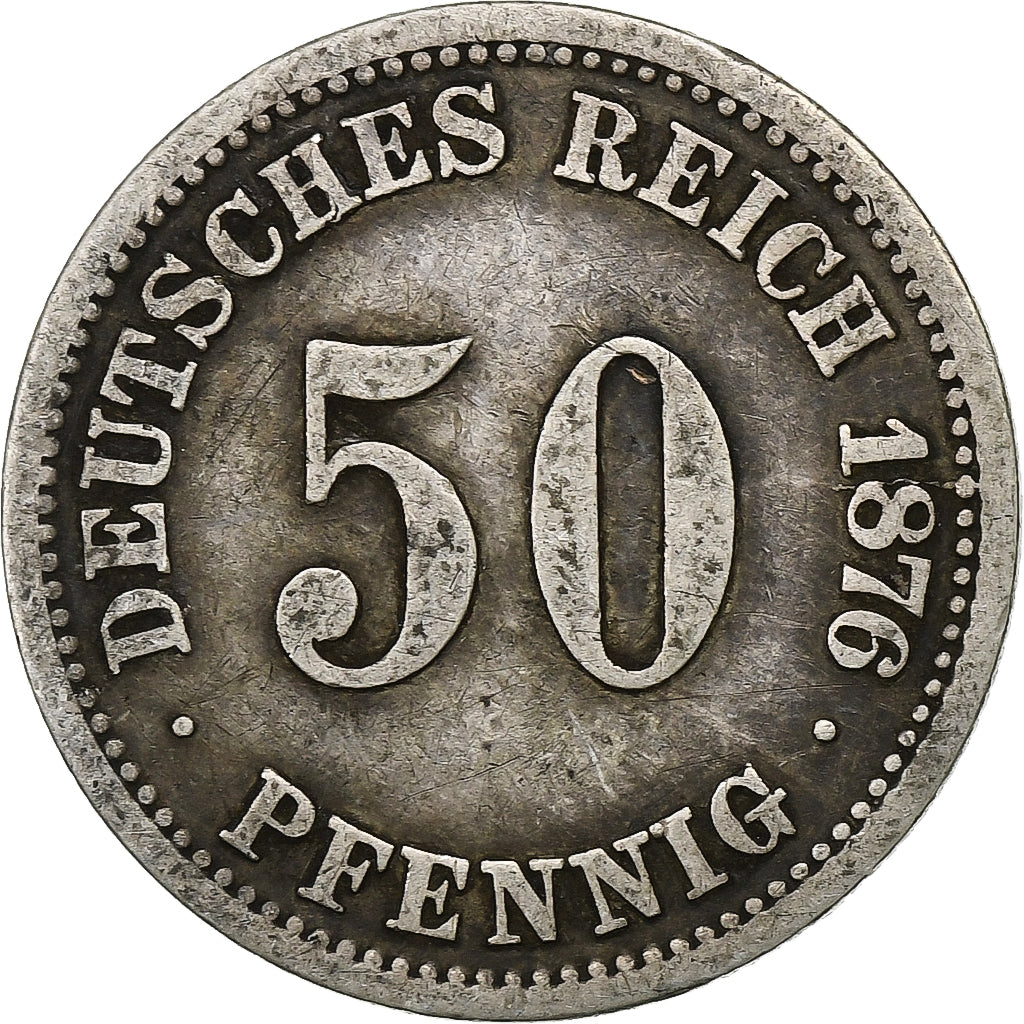 GERMANY - EMPIRE, Wilhelm I, 50 Pfennig, 1876, Berlin, Silver, EF(40-45), KM:6