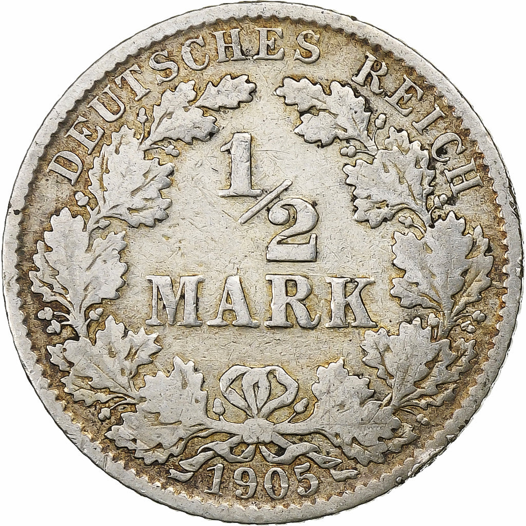 Moneta, GERMANIA - IMPERO, 1/2 Mark, 1905, Hambourg, MB, Argento, KM:17
