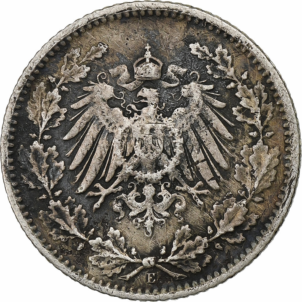GERMANIA - IMPERO, 1/2 Mark, 1905, Muldenhütten, Argento, MB, KM:17