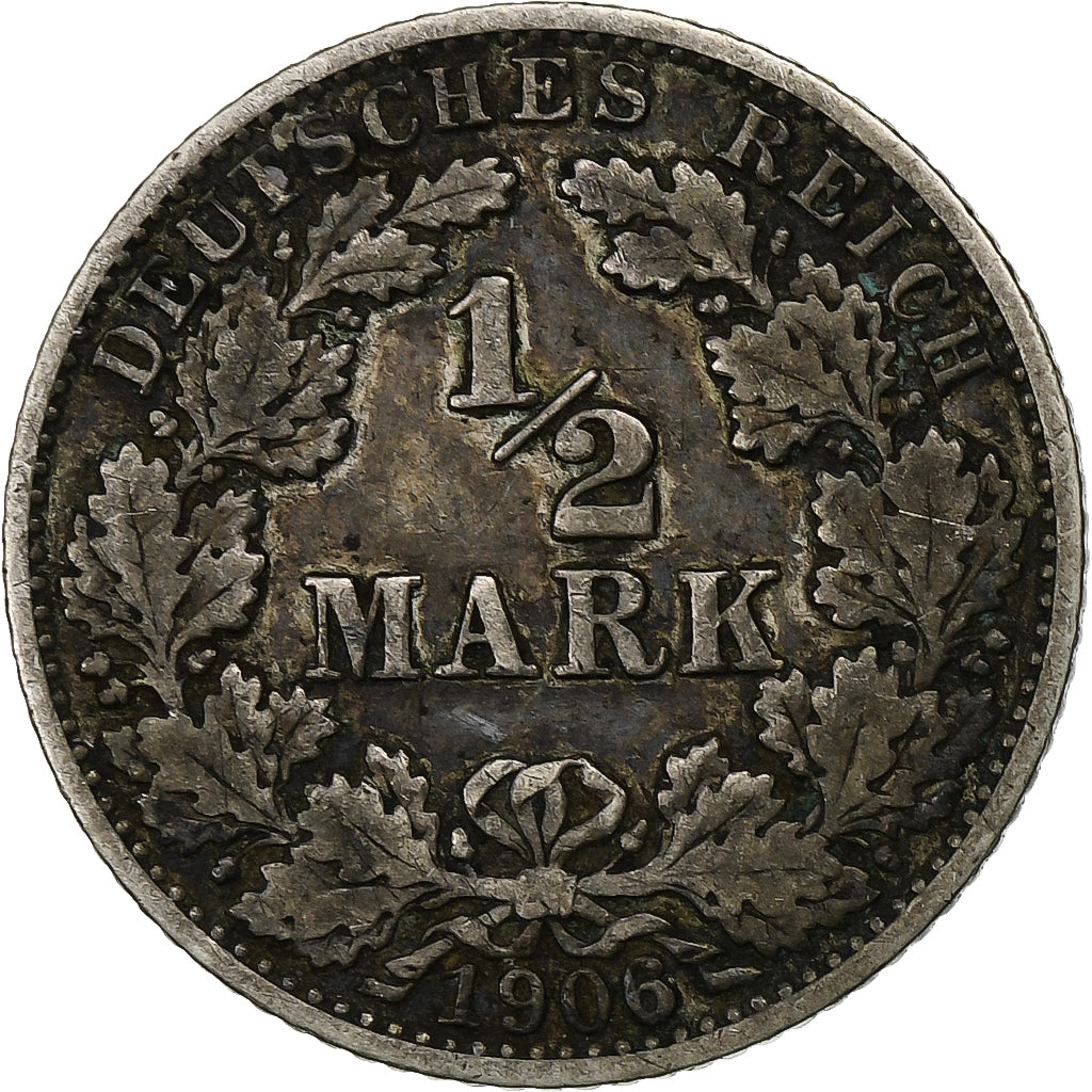 GERMANY - EMPIRE, 1/2 Mark, 1906, Karlsruhe, Silver, VF(30-35), KM:17