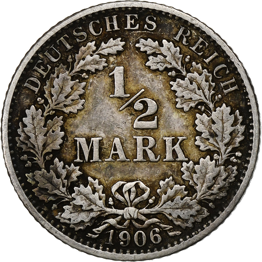 GERMANIA - IMPERO, 1/2 Mark, 1906, Karlsruhe, Argento, BB, KM:17