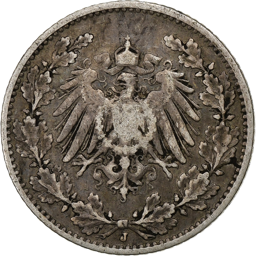 GERMANIA - IMPERO, 1/2 Mark, 1907, Hambourg, Argento, MB+, KM:17