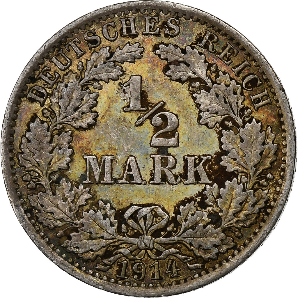 Coin, GERMANY - EMPIRE, 1/2 Mark, 1914, Berlin, AU(50-53), Silver, KM:17