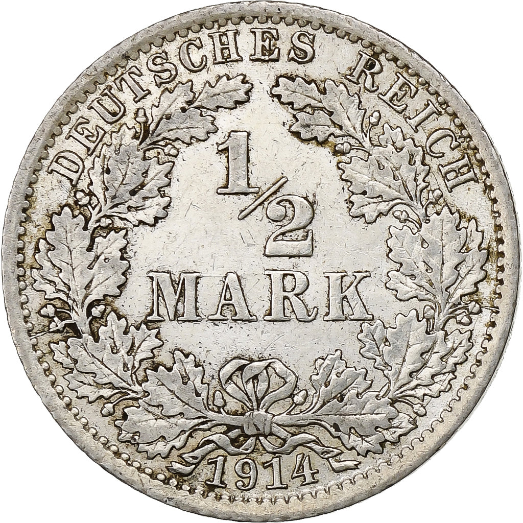 GERMANY - EMPIRE, 1/2 Mark, 1914, Berlin, Silver, AU(55-58), KM:17