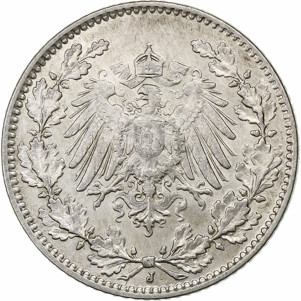 Moneta, GERMANIA - IMPERO, 1/2 Mark, 1914, Hambourg, BB+, Argento, KM:17