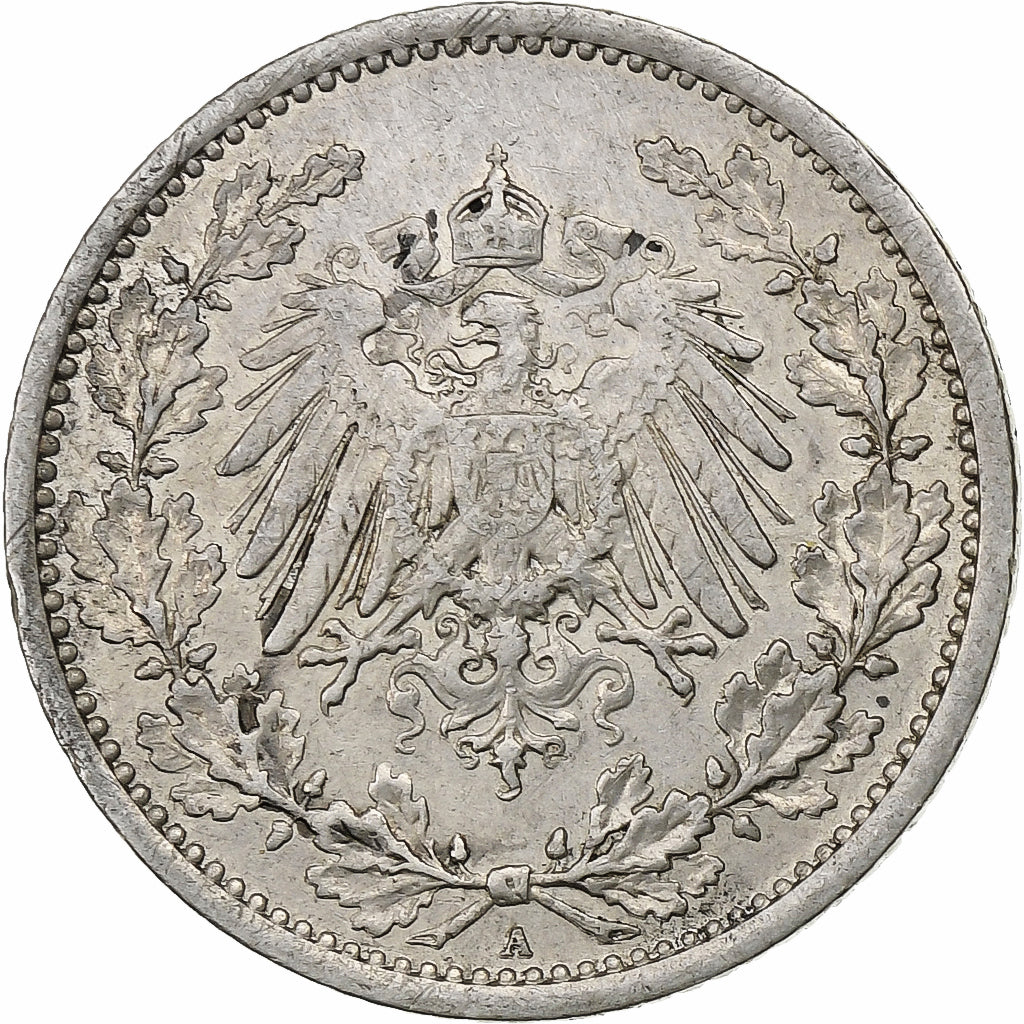 GERMANY - EMPIRE, 1/2 Mark, 1915, Berlin, Silver, EF(40-45), KM:17