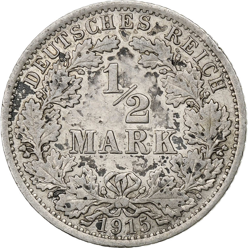GERMANY - EMPIRE, 1/2 Mark, 1915, Berlin, Silver, EF(40-45), KM:17