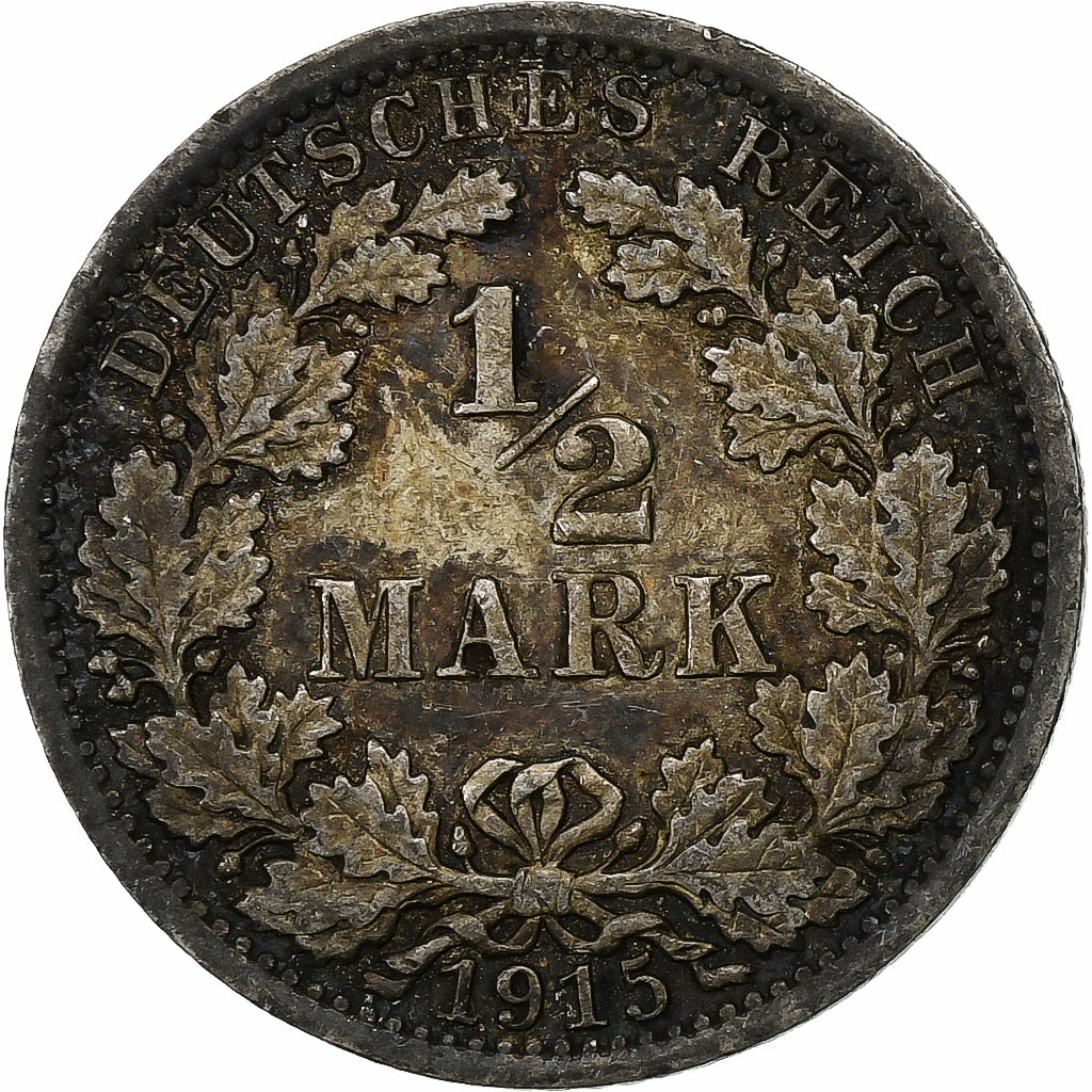 Empire allemand, 1/2 Mark, 1915, Berlin, Argent, TTB, KM:17