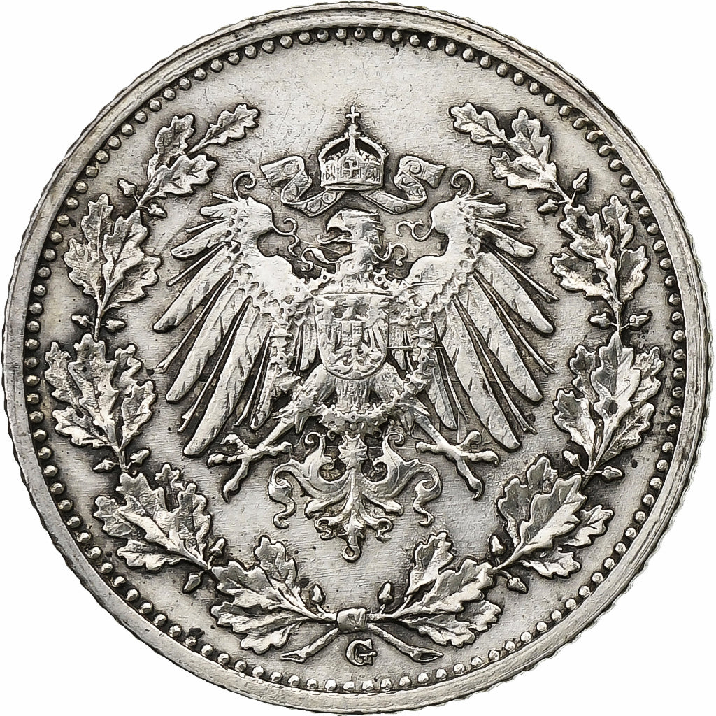 GERMANY - EMPIRE, 1/2 Mark, 1915, Karlsruhe, Silver, AU(50-53), KM:17