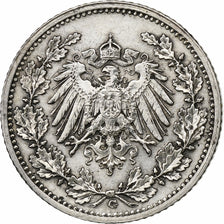 GERMANY - EMPIRE, 1/2 Mark, 1915, Karlsruhe, Silver, AU(50-53), KM:17